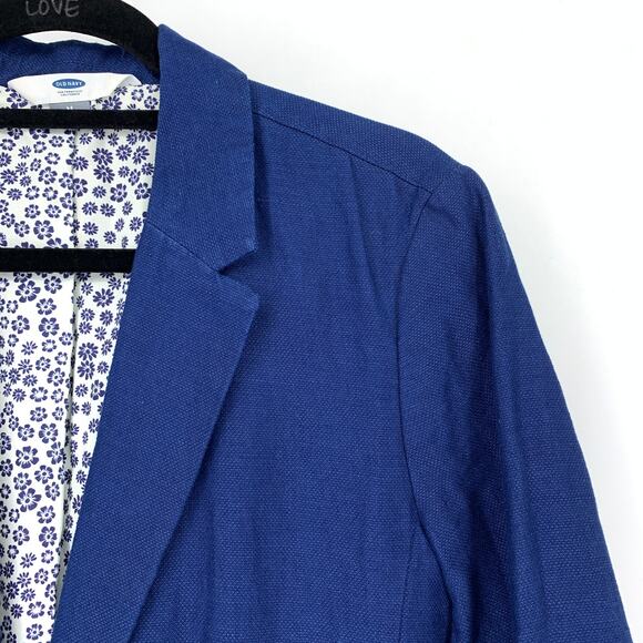 Old Navy Single Button Blazer Jacket Womens Size Medium Blue Linen Blend - Picture 3 of 6